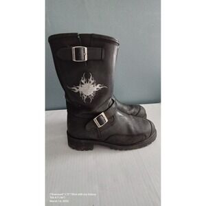 Harley-Davidson Mens Black Leather Engineer Boots Flame Logo Buckle Mid-Calf‎